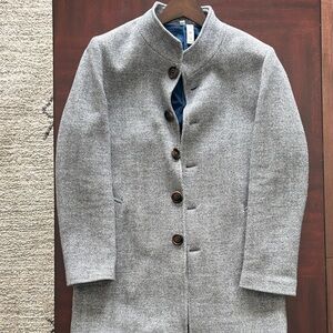 Men's State and Liberty Wool Blend Open Button Overcoat- Grey Herringbone